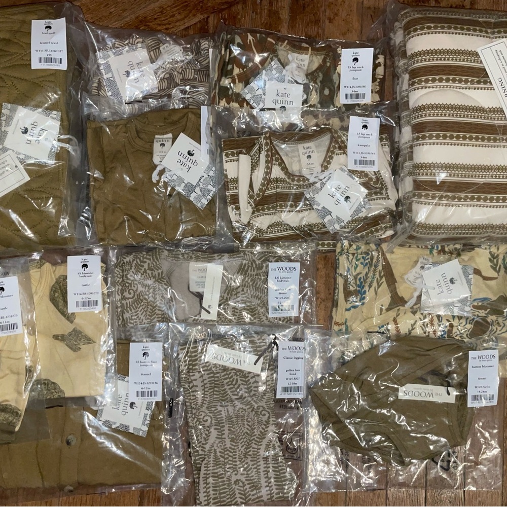 11 piece green baby earthy GN Kate Quinn bundle quilt and outfits 0-24 months